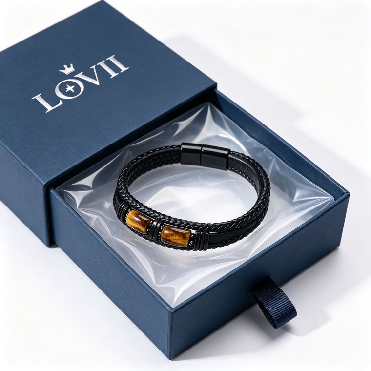 NEW 2607  Tiger Eye Bracelet Multi Layer Strap Gift Box  Y195