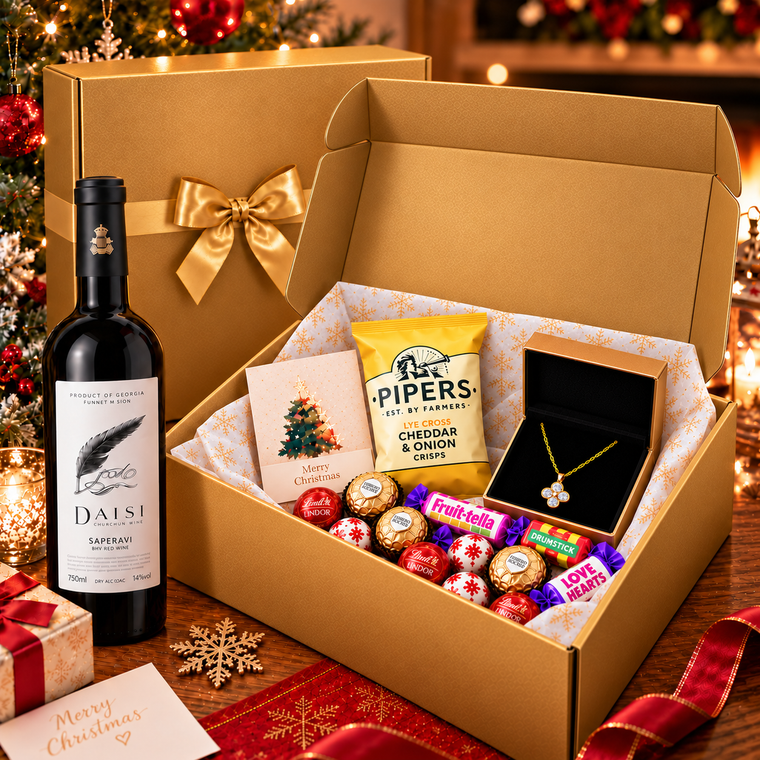 Luxury Christmas DAISI Mukuzani Wine & Jewellery Gift Hamper B258