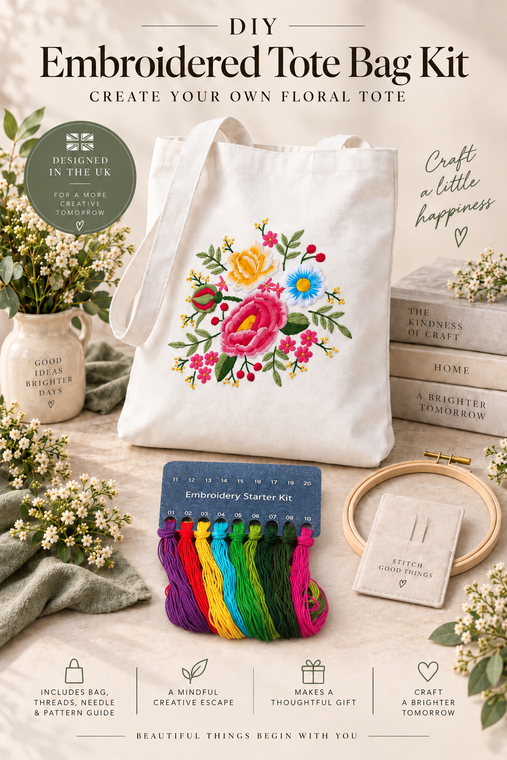 Floral Embroidery Tote Bag DIY Craft Kit