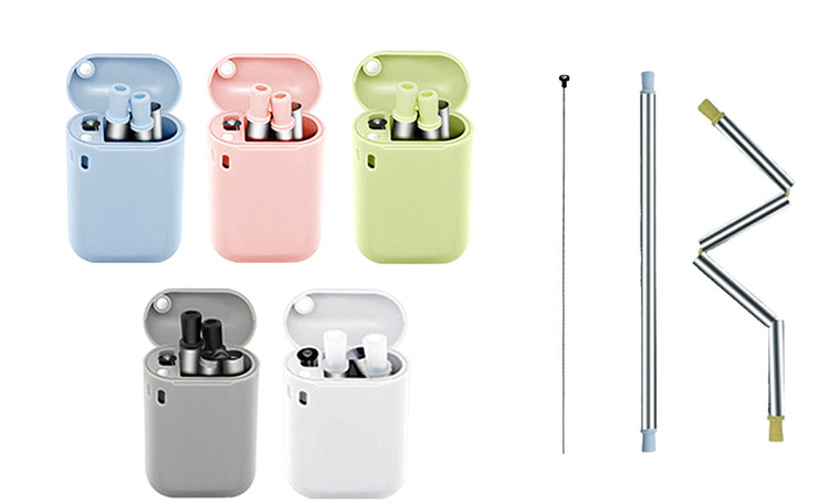 Foldable Stainless Steel Drinking Straw with Carrying Case