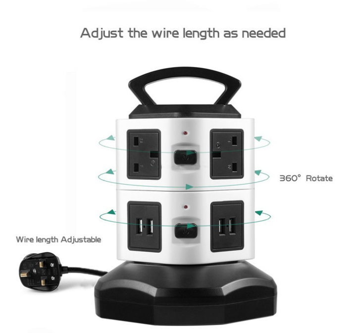 2layer 7way 2USB Power Tower Charging Station 360 degree rotate