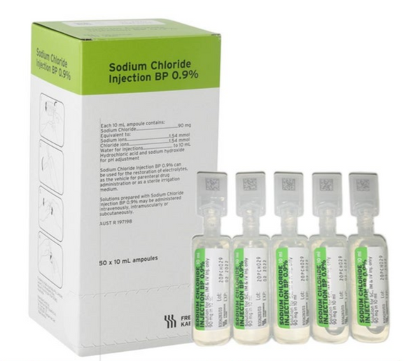 Sodium Chloride 0.9% 10ml (Saline) 50 Ampoules - (1 Box)