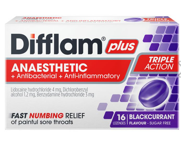 Difflam Plus Anaesthetic lozenges Blackcurrant 16s