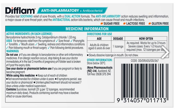 Difflam Lozenges Orange 16s