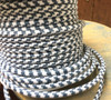 Slate Blue & White Large Hounds-Tooth Round Cloth Covered 3-Wire Cord, Cotton - PER FOOT