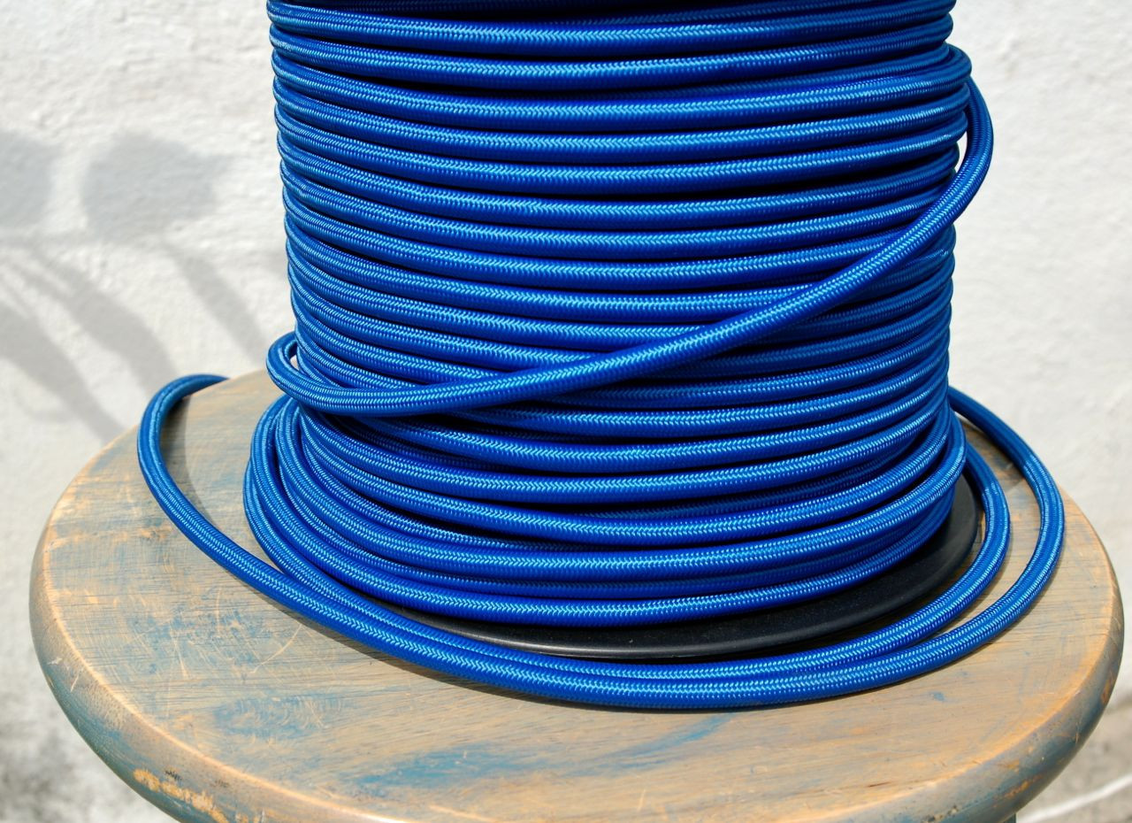 Blue Nylon 3-Wire Cord - Round  Blue Nylon Covered Electrical Wire