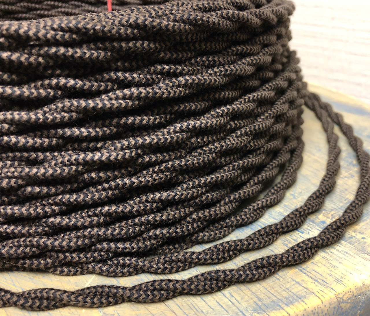 Black 3-Wire Overbraid Cloth Covered Cord (16 gauge), Cotton - PER FOOT