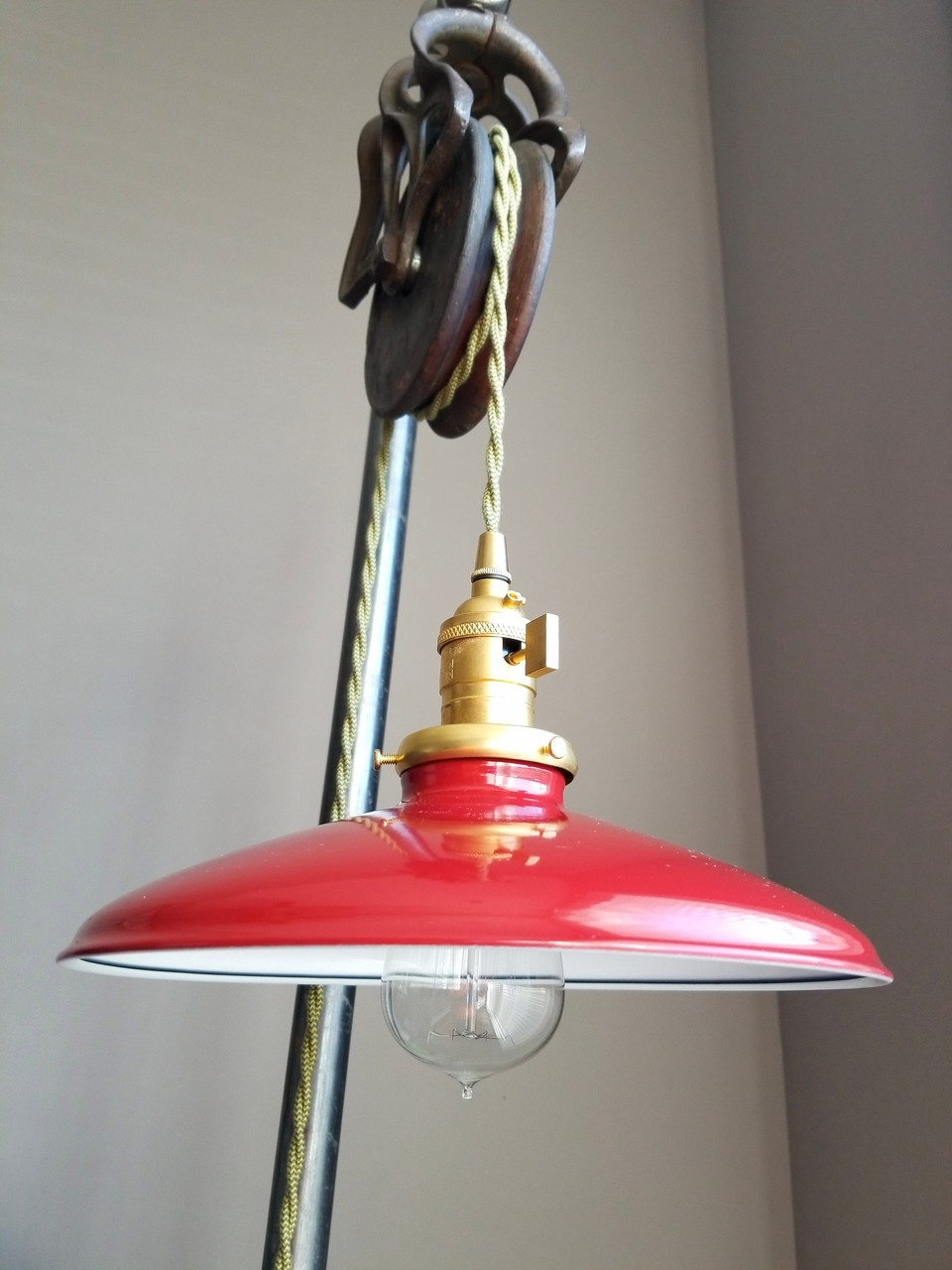 red metal lamp shade