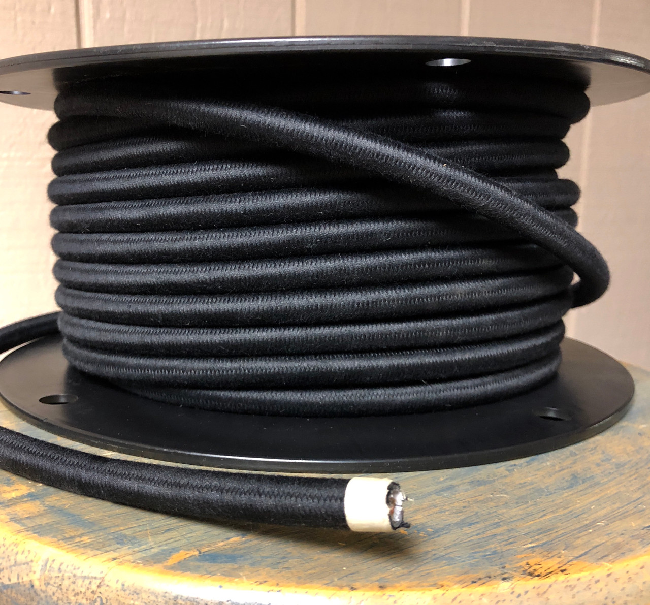 Black 14-Gauge Round Cloth Covered 3-Wire Cord, Cotton - PER FOOT