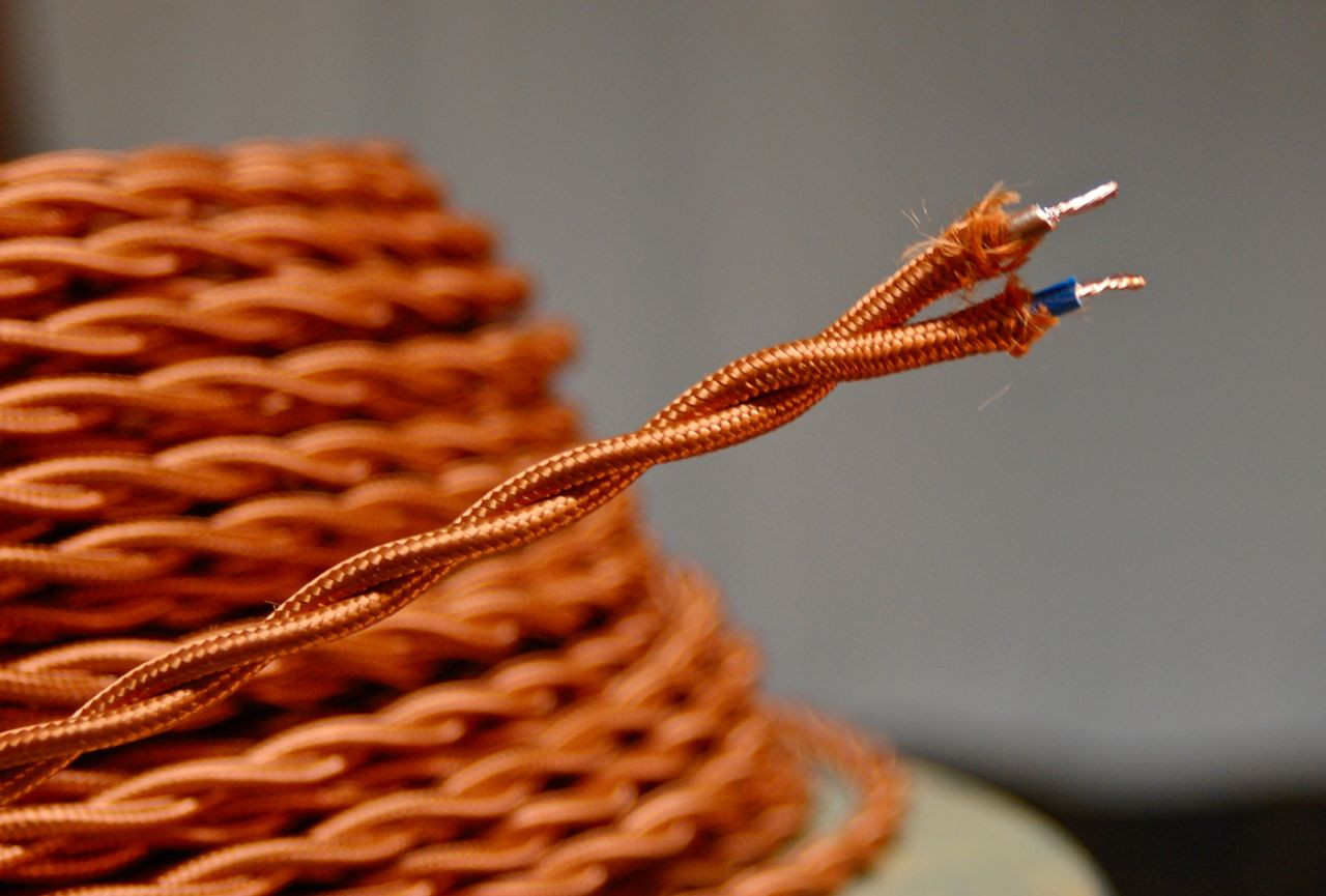 25ft Polished Copper Cloth Covered Electrical Wire - Braided Rayon