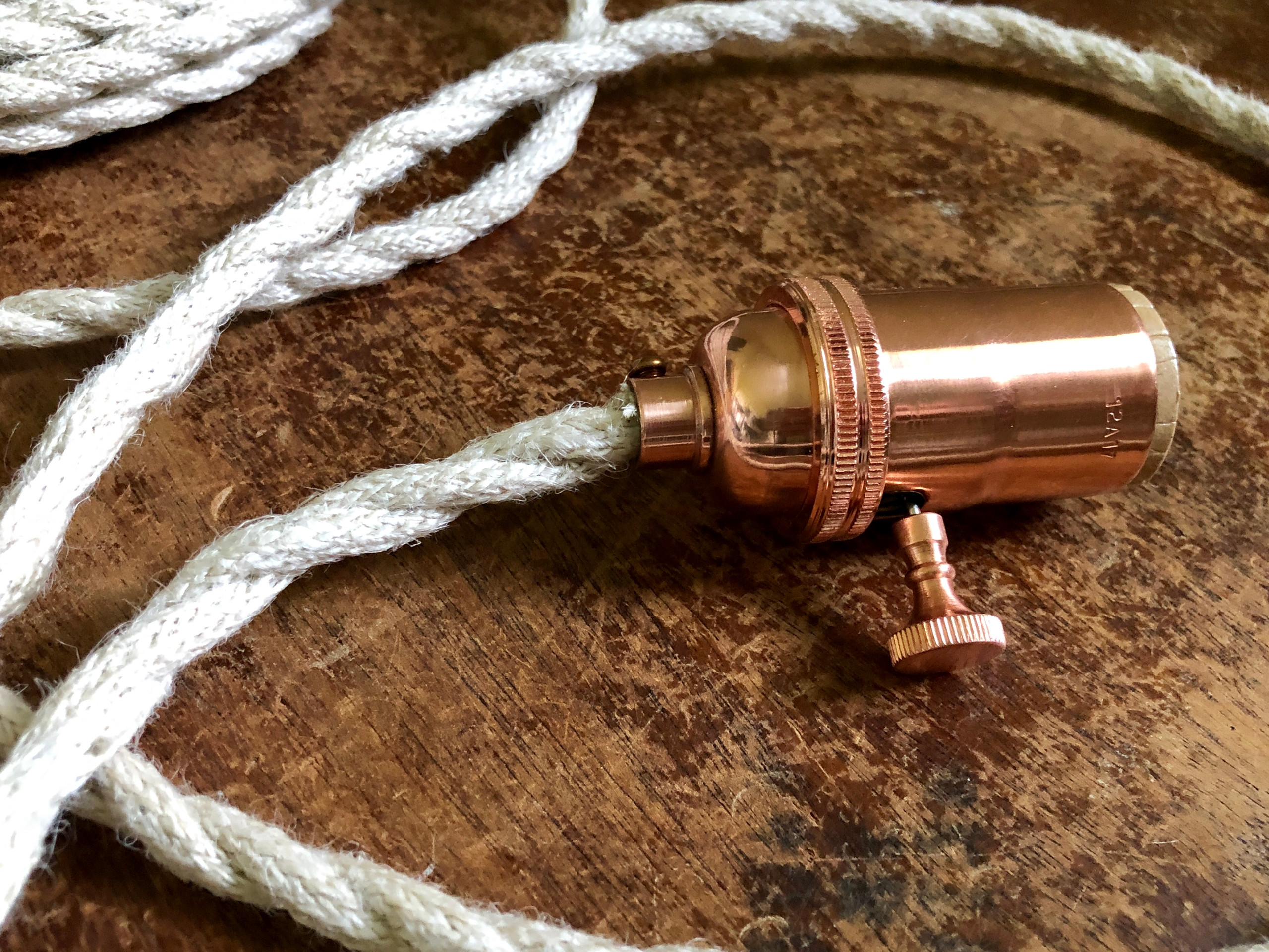 White Rope Covered Electrical Cord | Snake Head Vintage