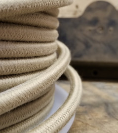 Beige (Tan) Round Cloth Covered 3-Wire Cord, Cotton - PER FOOT