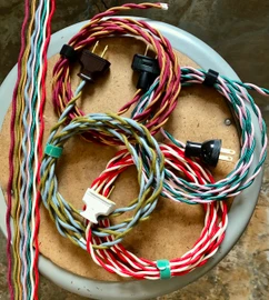 8' Custom 2-Color Twisted Cloth Covered Wire with Plug Attached