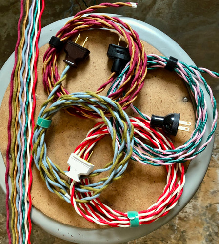 8' Custom 2-Color Twisted Cloth Covered Wire with Plug Attached