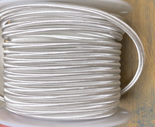 White Round Cloth Covered 3-Wire Cord, Rayon - PER FOOT