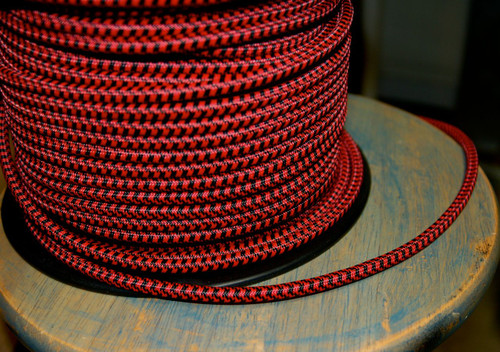 Black & Red Hounds-Tooth Round Cloth Covered 3-Wire Cord, Nylon - PER FOOT