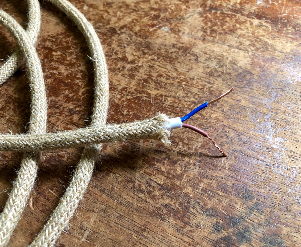 Natural Jute Covered 18/2 Cord Tan Electrical Wire