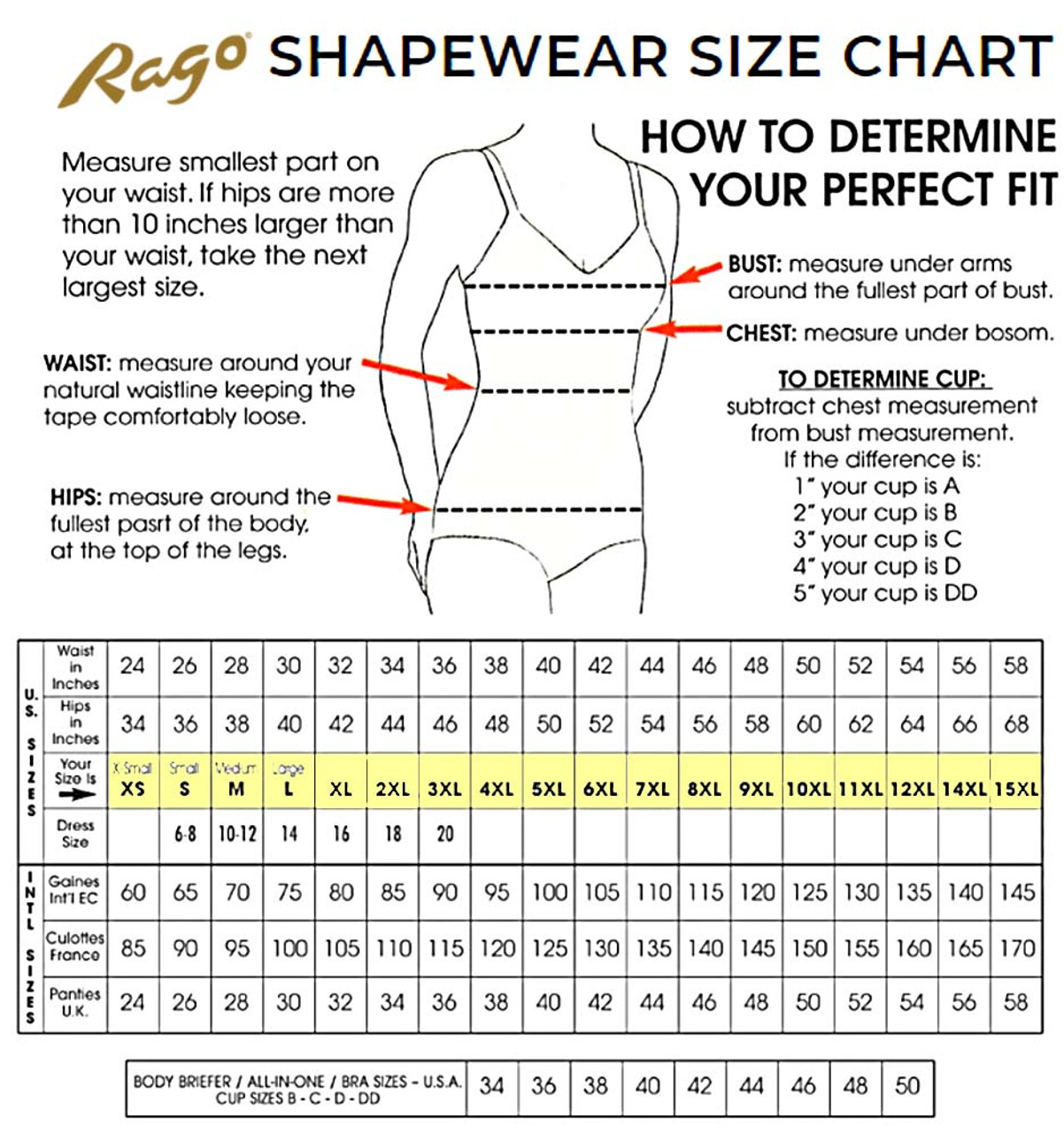 Wnderlove Shapewear Top Size Chart – Westside