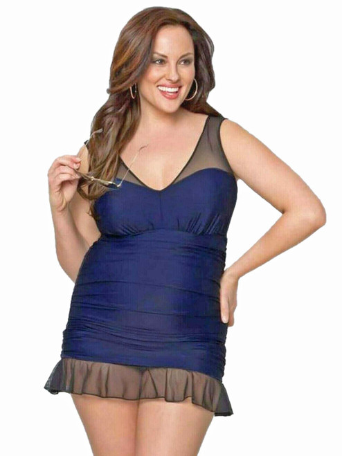 Plus Size Kiyonna Swimwear One Piece Ruched Skirted Swimsuit Front
