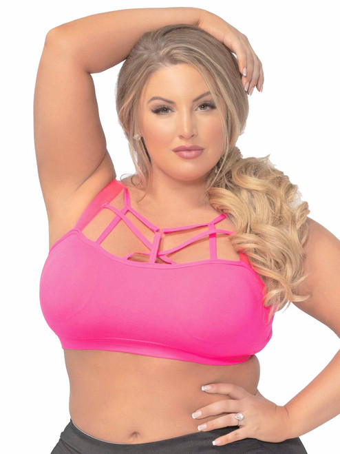 Women Plus Size Athletic Seamless Strappy Detail Active Sports Bra Top