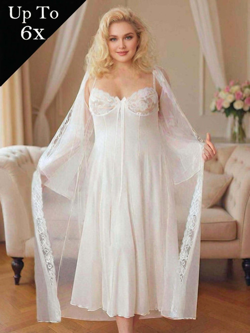 Plus Size Sexy Full Figure Long Bridal Gown Peignoir Lingerie Set