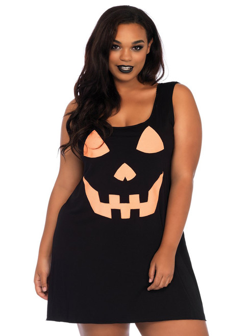 Womens Plus Size Jersey Pumpkin Jack O' Lantern Print Sleeveless Dress Shirt Top