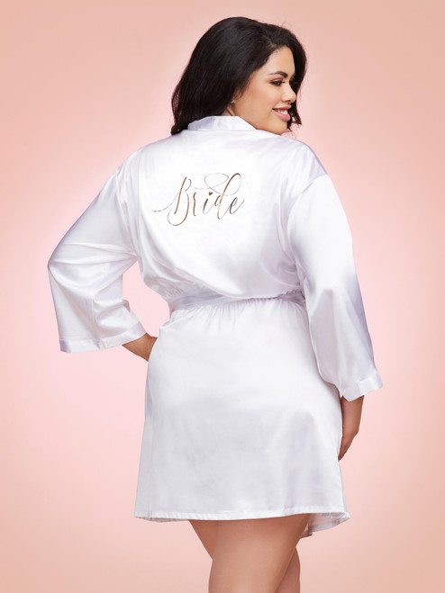 Womens Plus Size White Satin Bride Robe Bridal Honeymoon Sleepwear