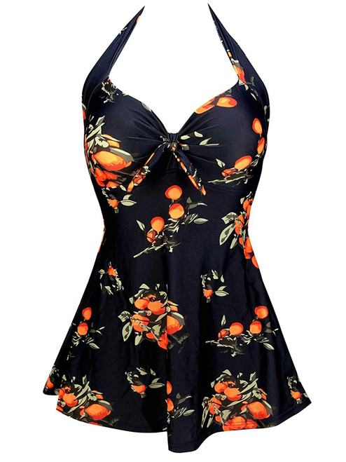 Women Plus Size Vintage Pin Up Retro Fashion Swimdress One Piece Swimsuit