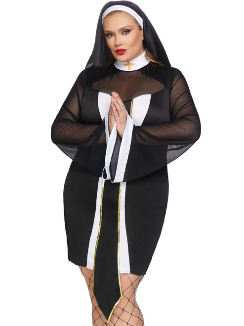 Plus Size Womens Twisted Sister Nun Dress Halloween Roleplay Costume