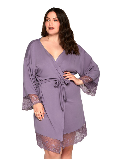 Plus Size Women Soft Long Lace Trim Sleepwear Robe