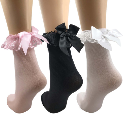 Elegant Moments Black Nylon Anklet With Ruffle And Satin Bow