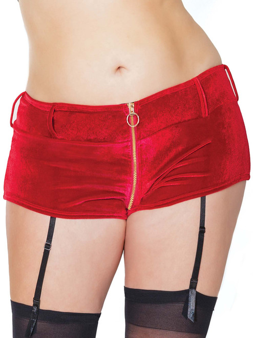 Plus Size Velvet Holiday Garter Shorts