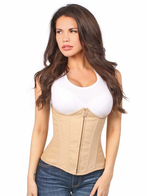 Women's Beige Cotton Underbust Corset Front