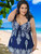 Plus Size Navy Retro Print Fashion Pin Up Swimdress Style Swimsuit Tankini Set