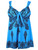 Plus Size Sky Blue Retro Print Fashion Pin Up Swimdress Style Tankini Set