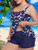 Plus Size Curvy Blue Floral Print Tie Back Cinch Fashion Swimsuit Tankini Set Side View