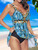 Womens Plus Size Blue Vintage Fashion Retro Print Swimdress One Piece Swimsuit