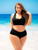 Plus Size Women Sporty Adjustable Tie Back Black Bikini Set Swimwear Front View