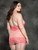 Plus Size Coral Floral Lace Mesh Gartered Chemise Lingerie Slip Back