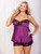 Plus Size Shiny Purple Charmeuse and Lace Cami Sleepwear Tap Set