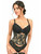Women's Tan and Black Lace Overlay Mini Cincher Front