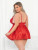 Plus Size Satin Lace Babydoll Set Red Back View