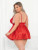 Plus Size Satin Lace Babydoll Set Red Back View