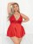 Plus Size Satin Lace Babydoll Set Front View Red