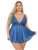 Plus Size Satin Lace Babydoll Set Front View Blue