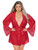 Plus Size Lace Trim Red Mesh Robe