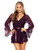 Lace Trim Burgundy Mesh Robe