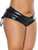Coquette Women's Low-Rise Booty Shorts – Cheeky Cut with Lace-Up Sides & Silver Hardware Plus Size Black Front View