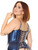 Coquette Women's Plus Size Blue Zipper Corset & G-String Set with Lace-Up Back, Boning & Removable Garters Back View