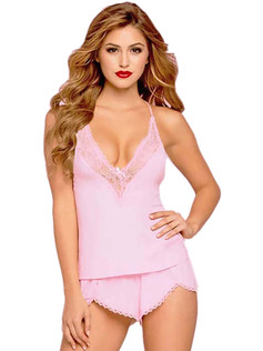 Women's Full Figure Comfy Jersey Knit and Lace Cami Pajama Set